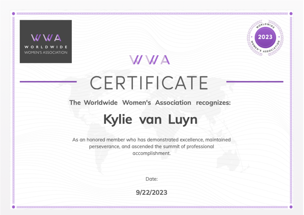Worldwide Women's Association Recognization Certificate